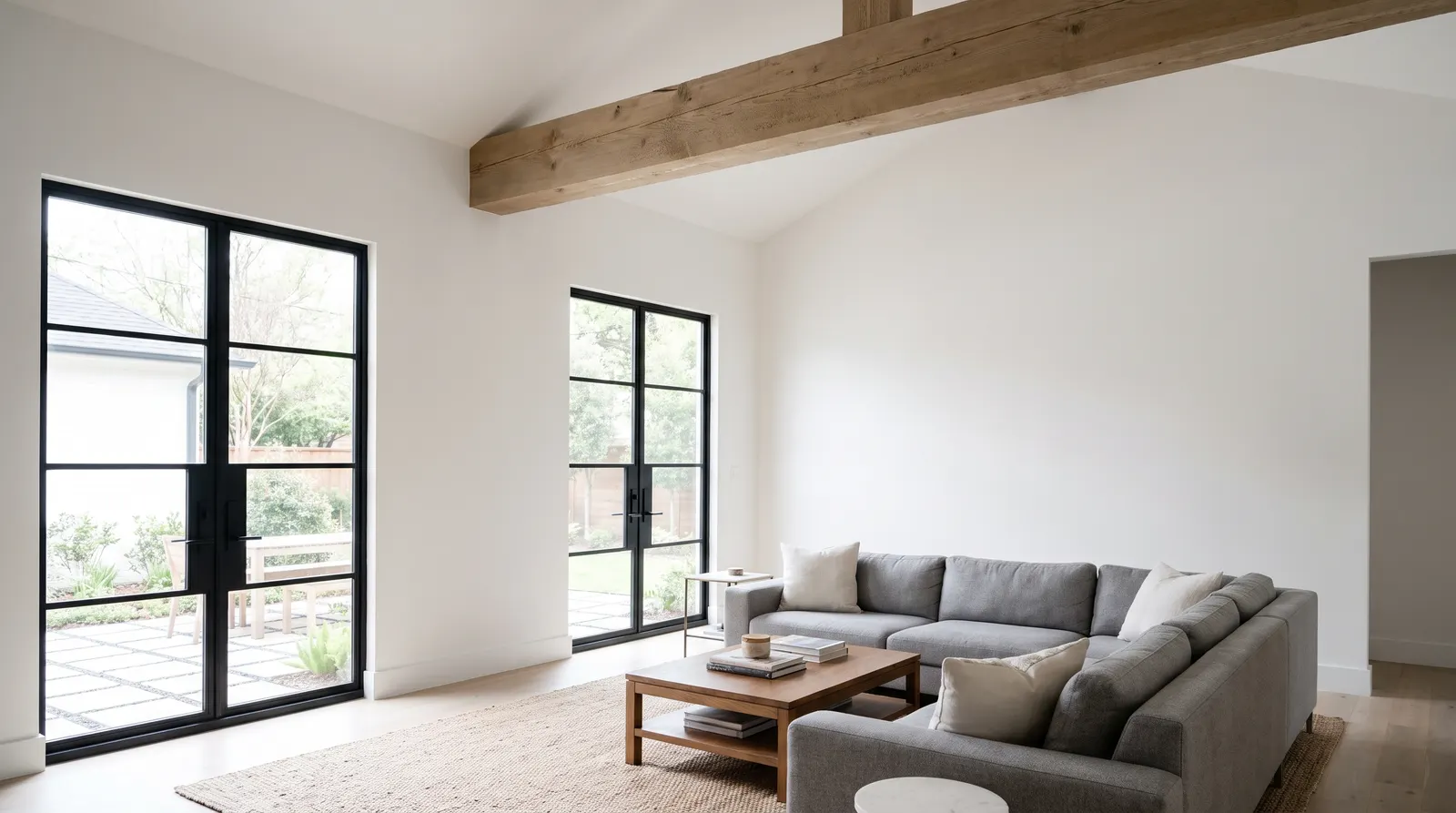 Sala con plafón levantado en bóveda y una viga de madera a la vista